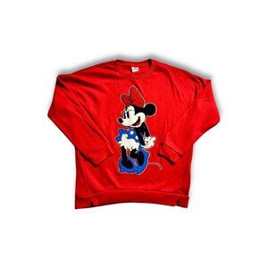 Disney Minnie Mouse Red Chenille Appliqué Sweatshirt Womens Small